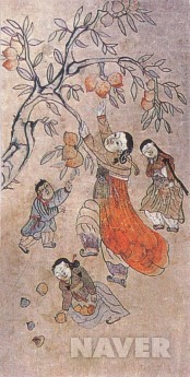 〈복숭아를 따는 처녀들〉