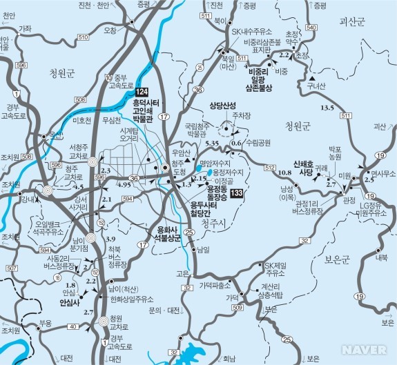 청주·청원 지도