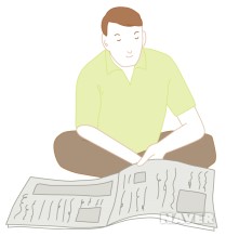 고개 떨궈 신문 보기